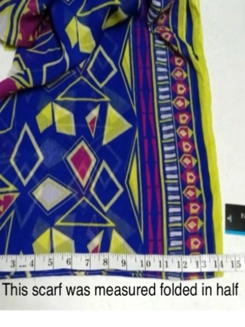 Vera Fraas Abstract Geo Rectangle Scarf Royal Blue Lime Maroon 28 x 72 NWT